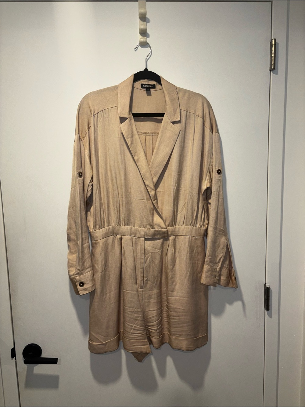 Express Beige Long-Sleeve Blazer Romper - Picture 2 of 5